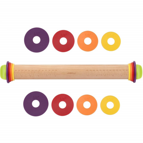 Деревянная скалка для теста с регулировкой толщины раскатки 43,5 см